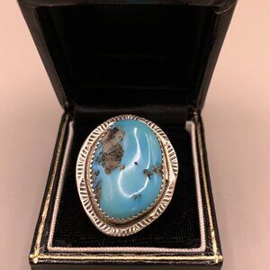 Navajo Native American Indian Made Kingsman Turquoise Sterling Silver Ring 6.5